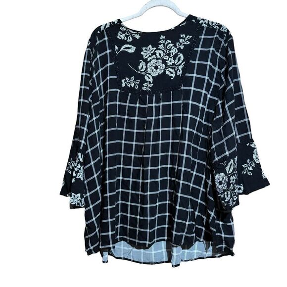 Catherines Tunic Top Womens 26 28W Multicolor Floral Plaid Print Scoop Blouse - Picture 6 of 8